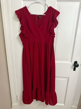SHEIN Red Ruffle Sleeve Midi Dress